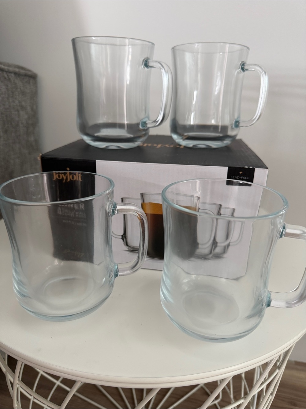 Jolt Clear Glass Coffee Mugs - Transparent Set of 4